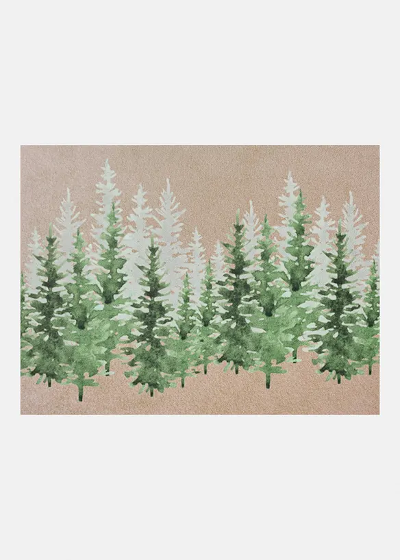 Waschbare Fußmatte mit winterlichem Wald- Motiv in grün von vorne - bonprix