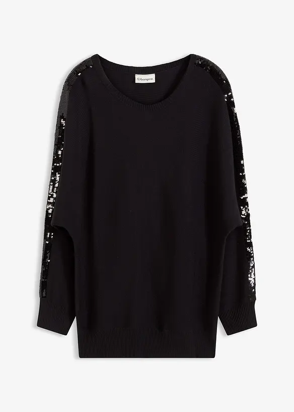 Feinstrickpullover mit Pailletten in schwarz von vorne - bonprix