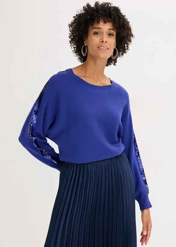Feinstrickpullover mit Pailletten in blau von vorne (im Anschnitt) - bonprix