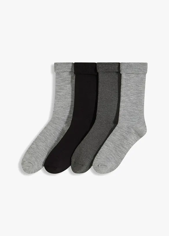 Thermo Socken mit Innenfrottee (4er Pack) in schwarz von vorne - bonprix