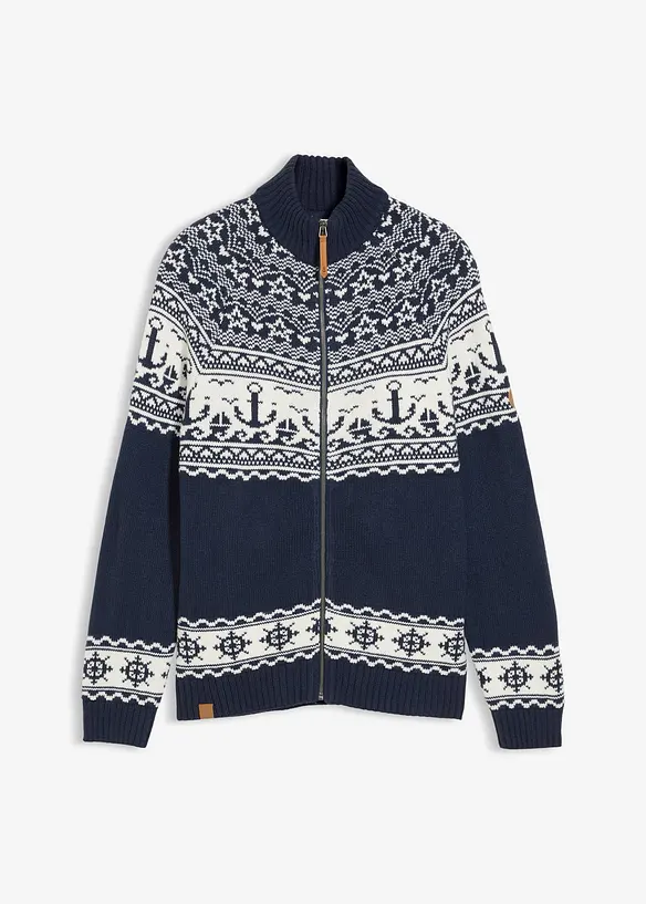 Norweger-Strickjacke in Regular Fit in blau von vorne - bonprix