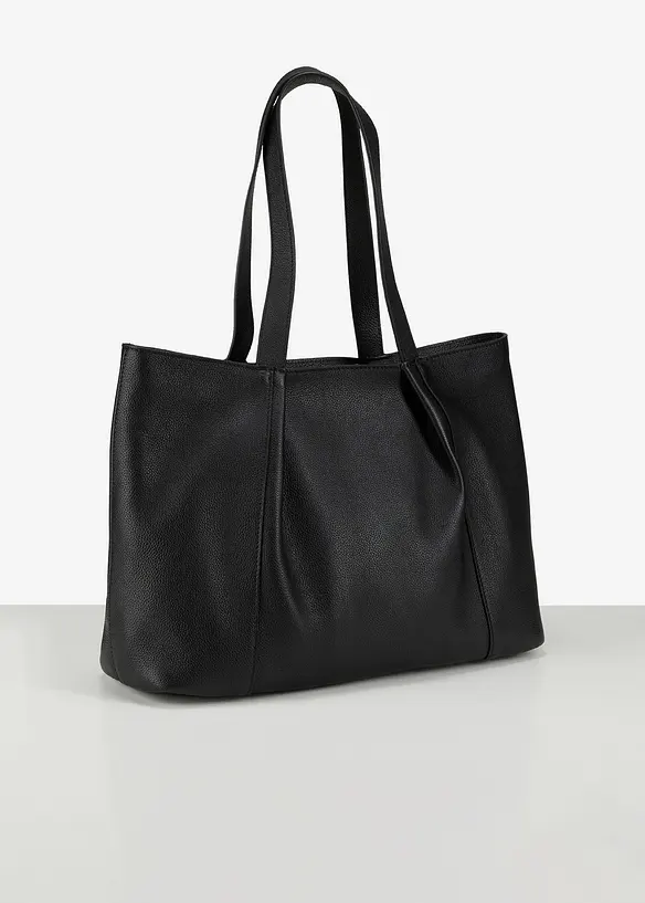 Ledershopper mit Faltendetail in schwarz von hinten - bonprix