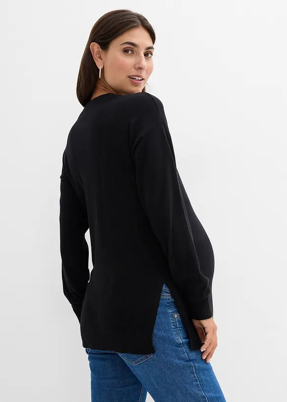 Weicher Umstandspullover mit Stillschlitzen aus Bio-Baumwolle in schwarz von hinten (im Anschnitt) - bonprix Weicher Umstandspullover mit Stillschlitzen aus Bio-Baumwolle in schwarz von hinten (im Anschnitt) - bonprix