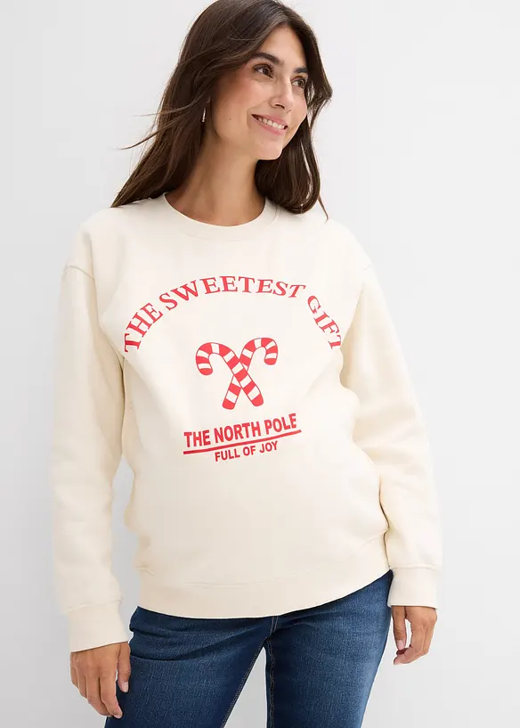 Umstands-und Stillsweatshirt aus weicher Bio-Baumwolle in beige von vorne (im Anschnitt) - bonprix Umstands-und Stillsweatshirt aus weicher Bio-Baumwolle in beige von vorne (im Anschnitt) - bonprix