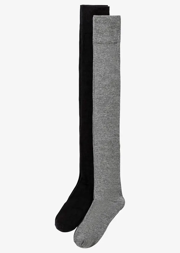 Overknee Strümpfe mit Bio-Baumwolle (2er Pack) in schwarz von vorne - bonprix