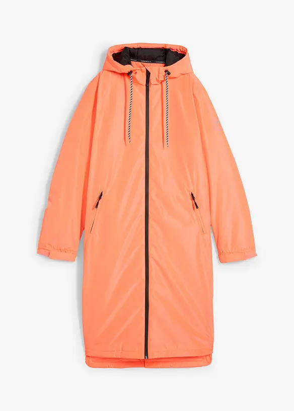 wasserdichter, wattierter Regenmantel in Midi-Länge in orange von vorne - bonprix