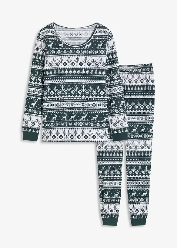 Pyjama aus reiner Bio-Baumwolle in grün von vorne - bonprix