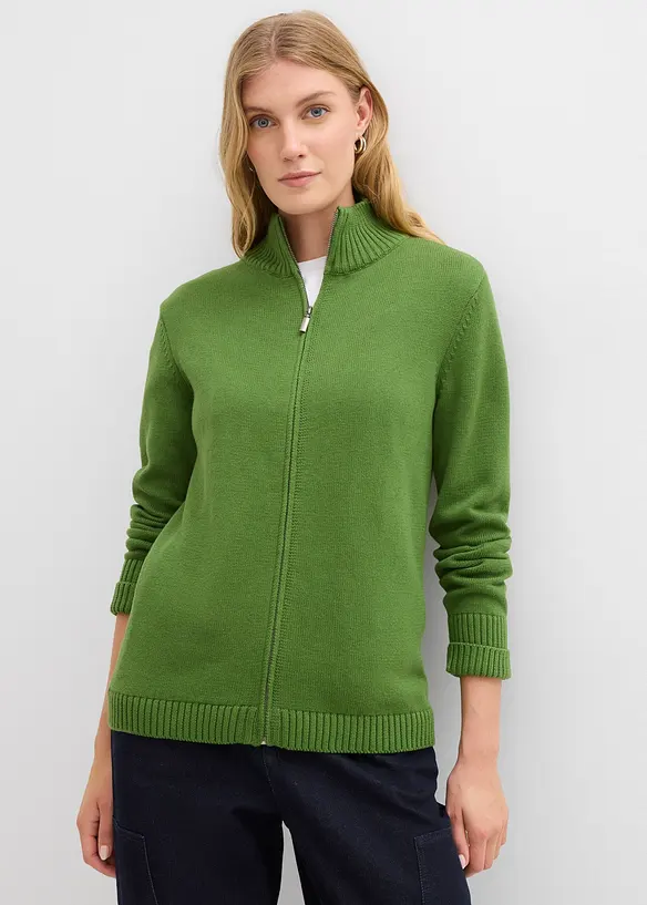 Strickjacke aus reiner Bio-Baumwolle in grün von vorne (im Anschnitt) - bonprix Strickjacke aus reiner Bio-Baumwolle in grün von vorne (im Anschnitt) - bonprix