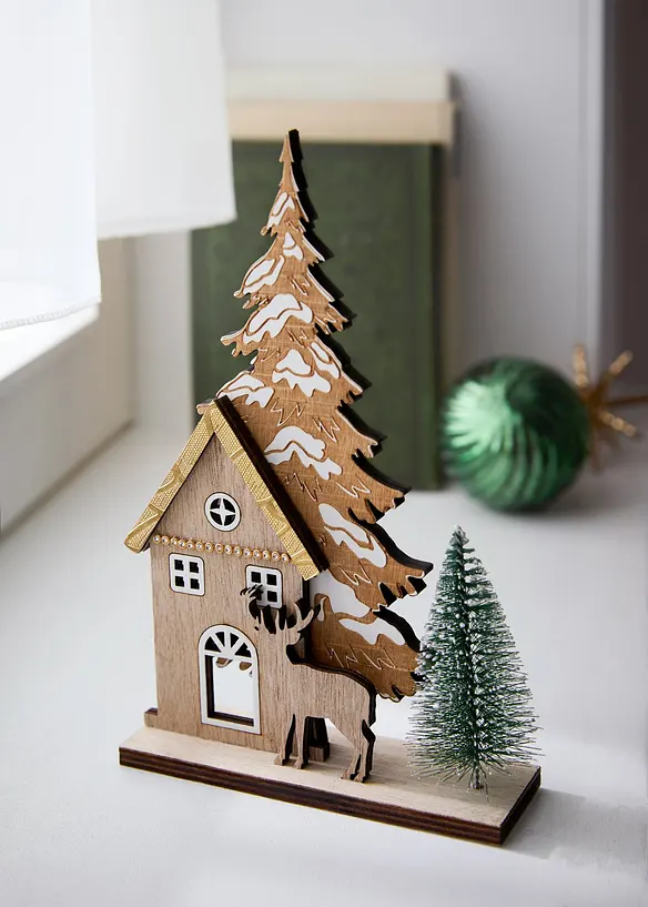 Deko-Objekt Haus mit Tannenbäumen in beige (Ambiente) - bonprix
