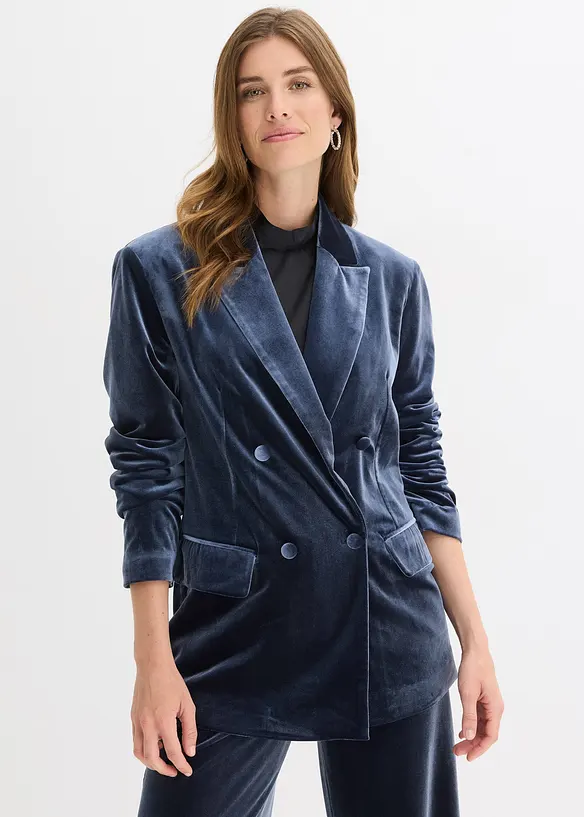 Blazer aus softem Samt in blau von vorne (im Anschnitt) - bonprix
