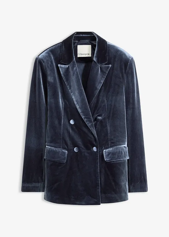 Blazer aus softem Samt in blau von vorne - bonprix