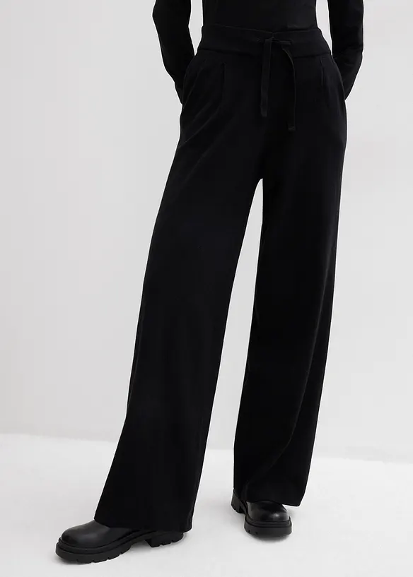 Strick-Hose aus weichem Kaschmir-Mix in schwarz von vorne - bonprix