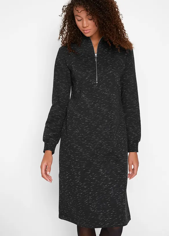 Sweatkleid mit Troyer in schwarz von vorne (Totalaufnahme) - bonprix Sweatkleid mit Troyer in schwarz von vorne (Totalaufnahme) - bonprix