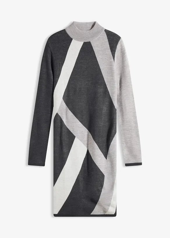 Jacquard-Strickkleid mit modernen Streifen in grau von vorne - bonprix Jacquard-Strickkleid mit modernen Streifen in grau von vorne - bonprix