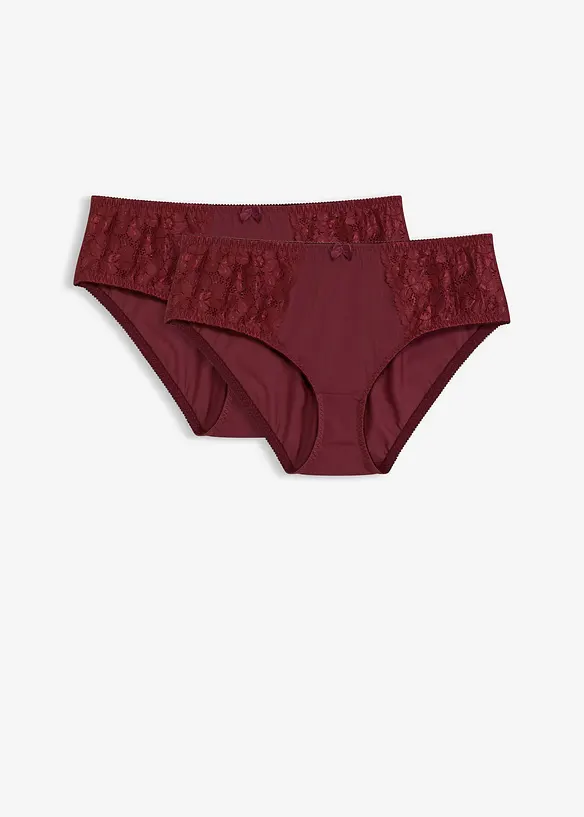 Maxislip mit zarter Spitze (2er Pack) in rot von vorne - bonprix