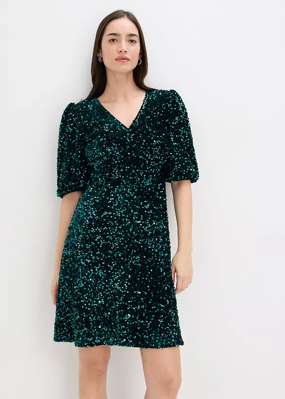 Paillettenkleid in grün von vorne (Totalaufnahme) - bonprix