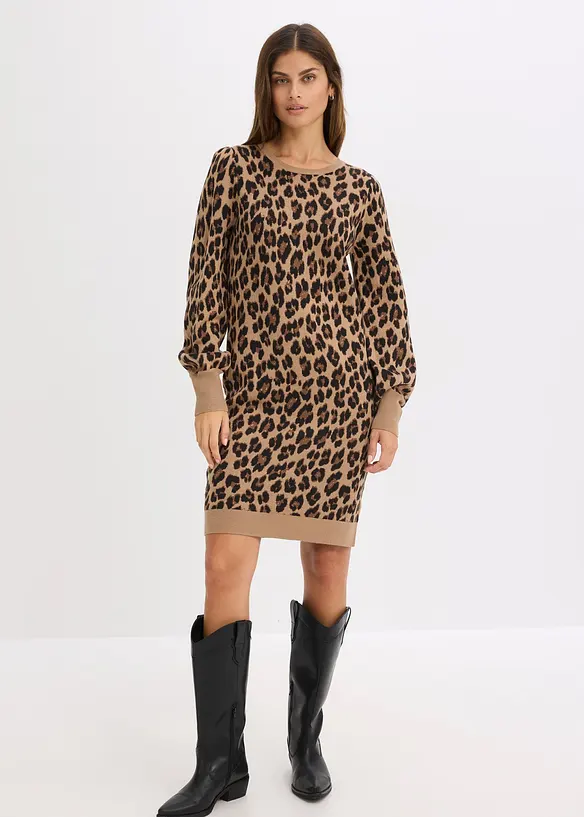 Strickkleid in beige von vorne (Totalaufnahme) - bonprix