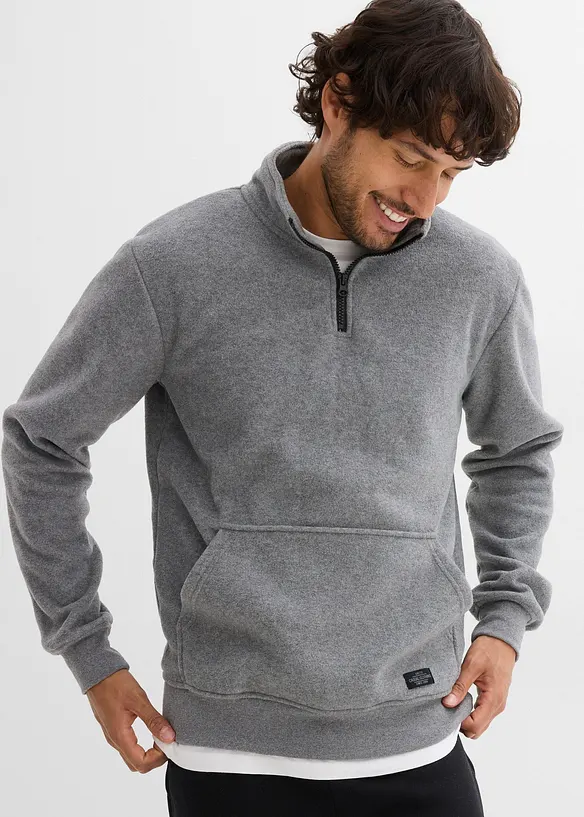 Troyer-Fleeceshirt in Regular Fit in grau von vorne (im Anschnitt) - bonprix