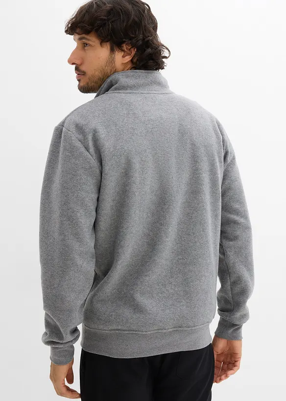 Troyer-Fleeceshirt in Regular Fit in grau von hinten (im Anschnitt) - bonprix
