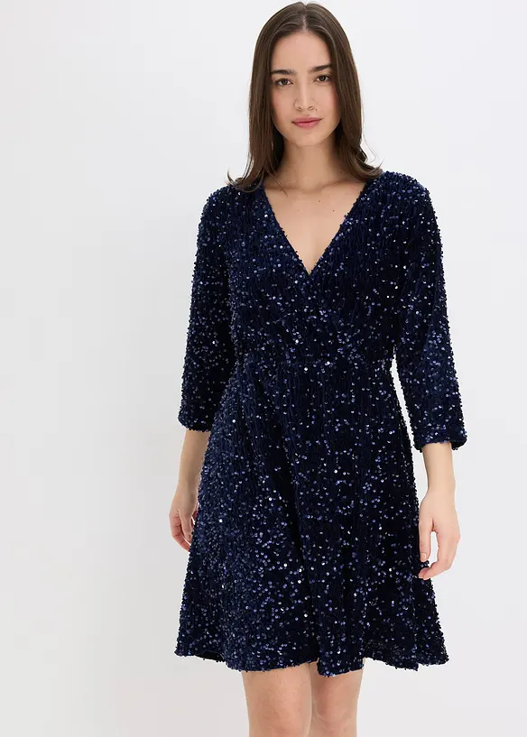 Ausgestelltes Paillettenkleid in blau von vorne (Totalaufnahme) - bonprix Ausgestelltes Paillettenkleid in blau von vorne (Totalaufnahme) - bonprix
