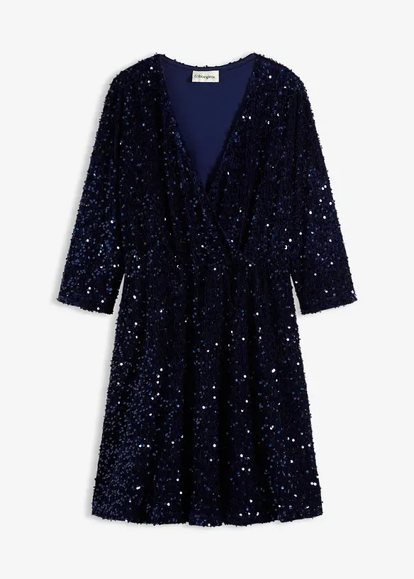 Ausgestelltes Paillettenkleid in blau von vorne - bonprix Ausgestelltes Paillettenkleid in blau von vorne - bonprix