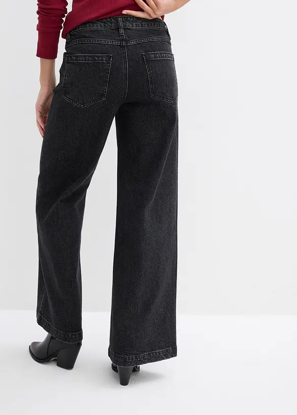 Wide-Leg-Jeans, Mid Waist, Full Length in grau von hinten - bonprix
