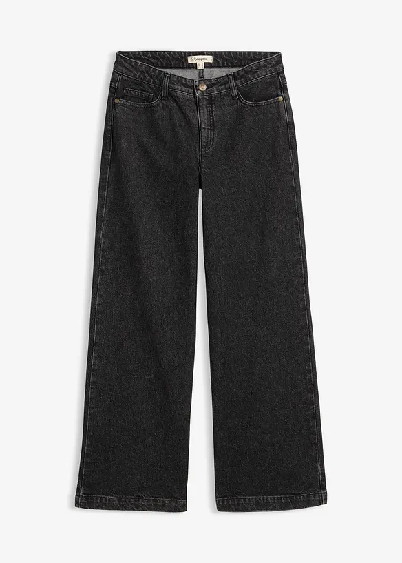 Wide-Leg-Jeans, Mid Waist, Full Length in grau von vorne - bonprix