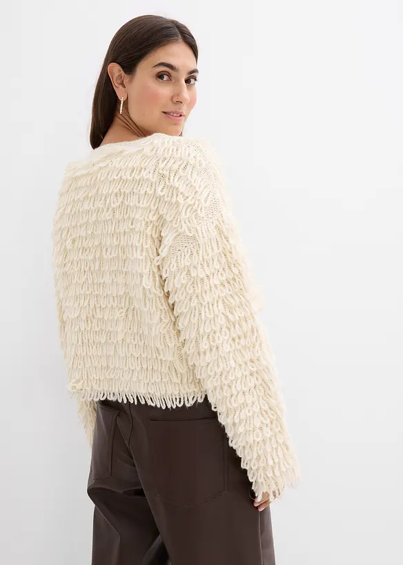 Grobstrickjacke in beige von hinten (im Anschnitt) - bonprix Grobstrickjacke in beige von hinten (im Anschnitt) - bonprix