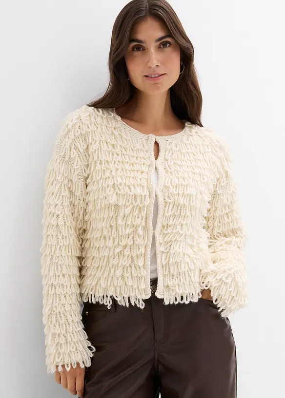 Grobstrickjacke in beige von vorne (im Anschnitt) - bonprix Grobstrickjacke in beige von vorne (im Anschnitt) - bonprix