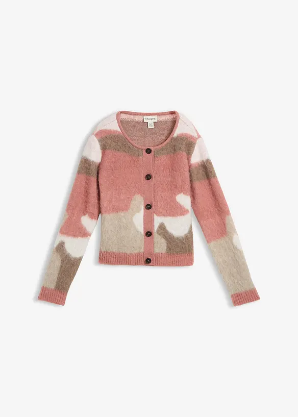 Gemusterte Strickjacke mit Knopfleiste in rosa von vorne - bonprix Gemusterte Strickjacke mit Knopfleiste in rosa von vorne - bonprix