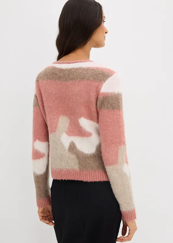 Gemusterte Strickjacke mit Knopfleiste in rosa von hinten (im Anschnitt) - bonprix Gemusterte Strickjacke mit Knopfleiste in rosa von hinten (im Anschnitt) - bonprix