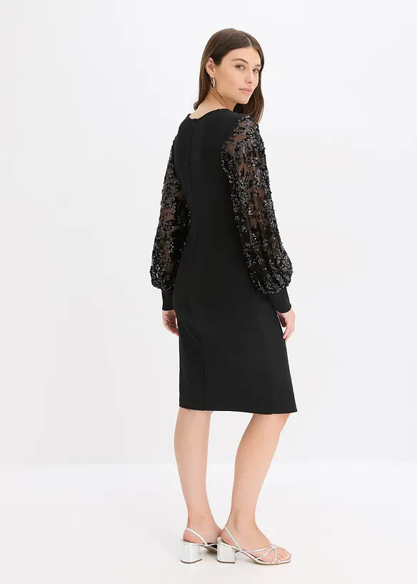Midikleid mit Paillettenstickerei an den Ärmel in schwarz von hinten (Totalaufnahme) - bonprix