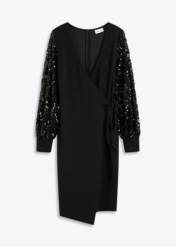 Midikleid mit Paillettenstickerei an den Ärmel in schwarz von vorne - bonprix