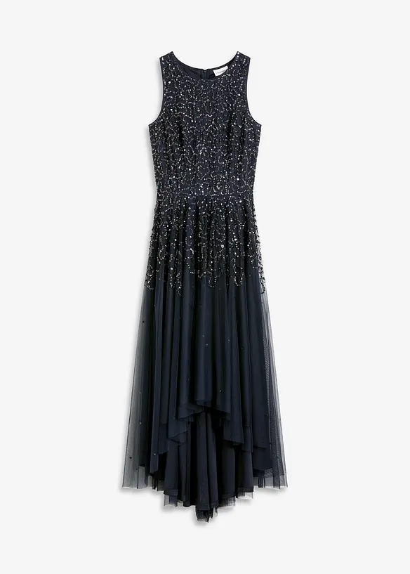 Vokuhila-Kleid mit Pailettenstickerei in blau von vorne - bonprix