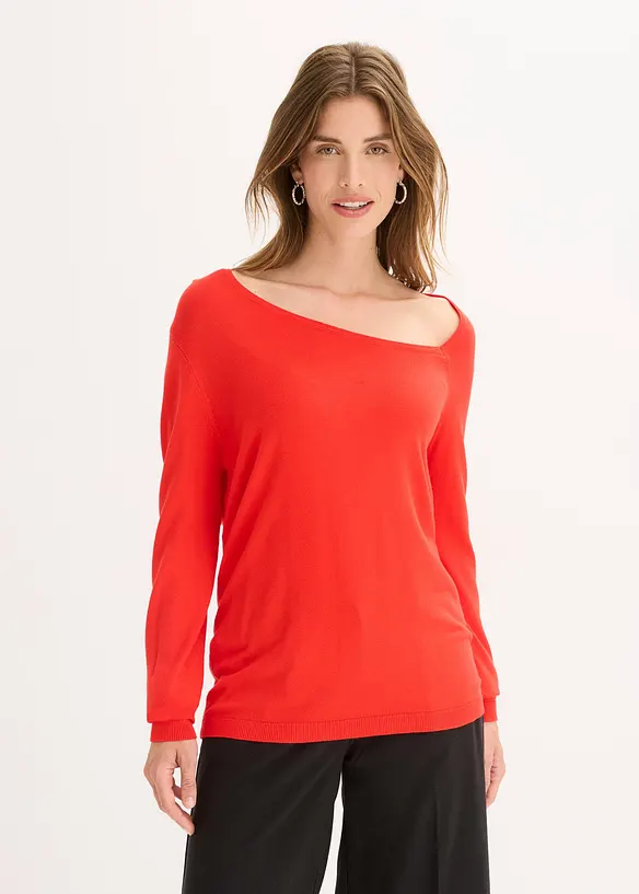 Pullover aus fließendem Viskose-Mix in rot von vorne (im Anschnitt) - bonprix Pullover aus fließendem Viskose-Mix in rot von vorne (im Anschnitt) - bonprix