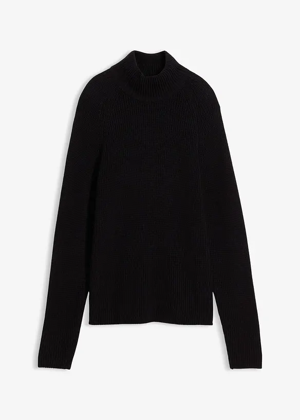 Rippstrickpullover aus reiner Bio-Baumwolle in schwarz von vorne - bonprix Rippstrickpullover aus reiner Bio-Baumwolle in schwarz von vorne - bonprix