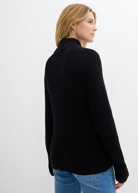 Rippstrickpullover aus reiner Bio-Baumwolle in schwarz von hinten (im Anschnitt) - bonprix Rippstrickpullover aus reiner Bio-Baumwolle in schwarz von hinten (im Anschnitt) - bonprix