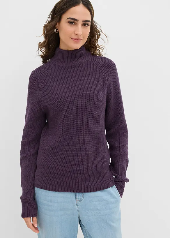 Rippstrickpullover aus reiner Bio-Baumwolle in lila von vorne (im Anschnitt) - bonprix Rippstrickpullover aus reiner Bio-Baumwolle in lila von vorne (im Anschnitt) - bonprix