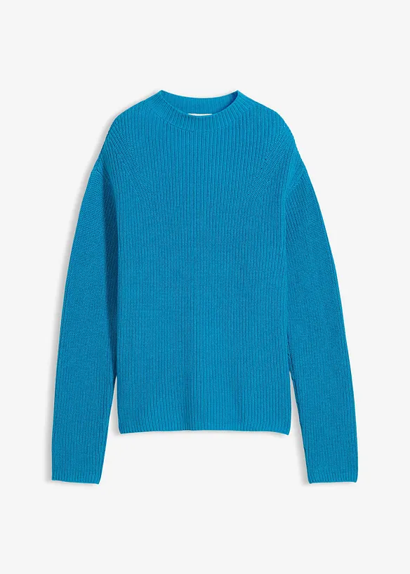 Rippstrickpullover aus reiner Bio-Baumwolle in blau von vorne - bonprix Rippstrickpullover aus reiner Bio-Baumwolle in blau von vorne - bonprix