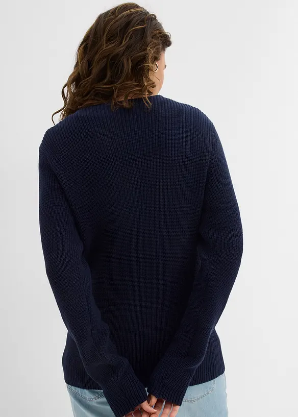 Rippstrickpullover aus reiner Bio-Baumwolle in blau von hinten (im Anschnitt) - bonprix