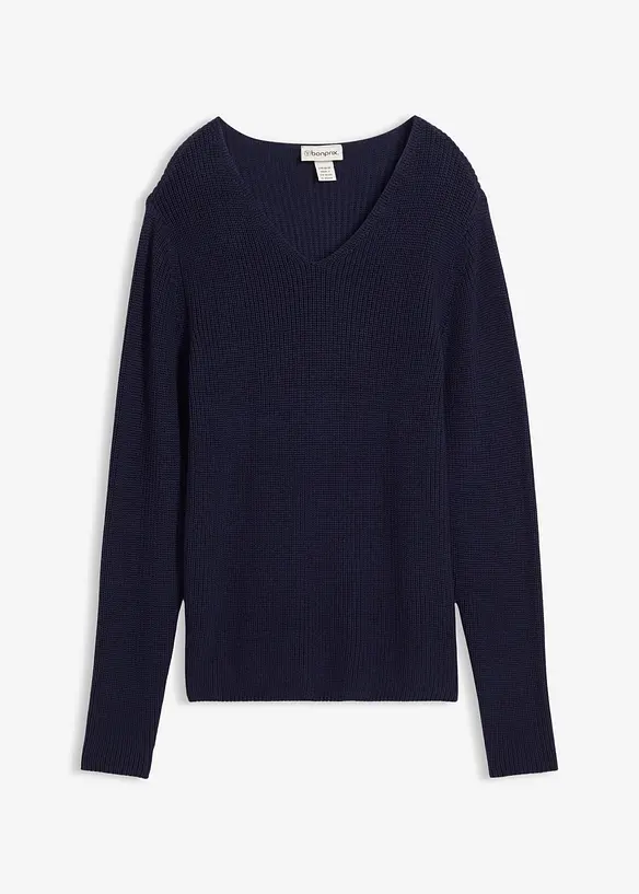 Rippstrickpullover aus reiner Bio-Baumwolle in blau von vorne - bonprix
