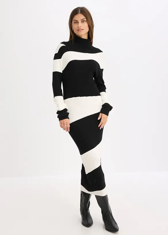 Strickkleid aus feinem Viskose-Mix in schwarz von vorne (Totalaufnahme) - bonprix Strickkleid aus feinem Viskose-Mix in schwarz von vorne (Totalaufnahme) - bonprix