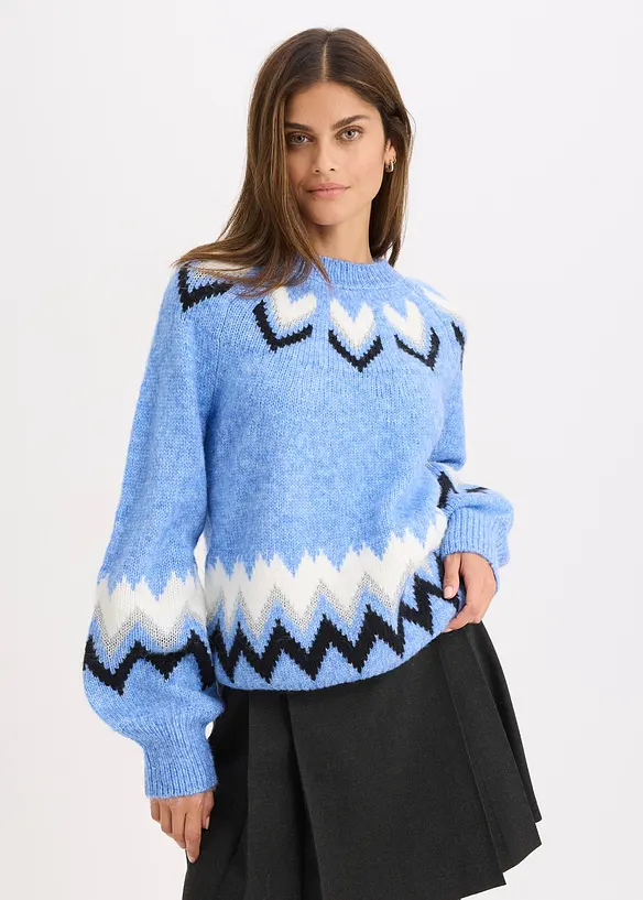 Norweger-Pullover mit Glitzerstreifen in blau von vorne (im Anschnitt) - bonprix