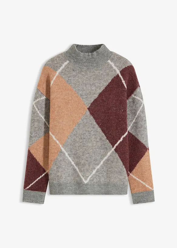 Oversize-Pullover mit Stehkragen in grau von vorne - bonprix