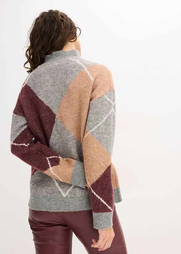 Oversize-Pullover mit Stehkragen in grau von hinten (im Anschnitt) - bonprix