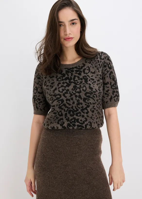 Pullover mit Ballonärmeln in braun von vorne (im Anschnitt) - bonprix Pullover mit Ballonärmeln in braun von vorne (im Anschnitt) - bonprix
