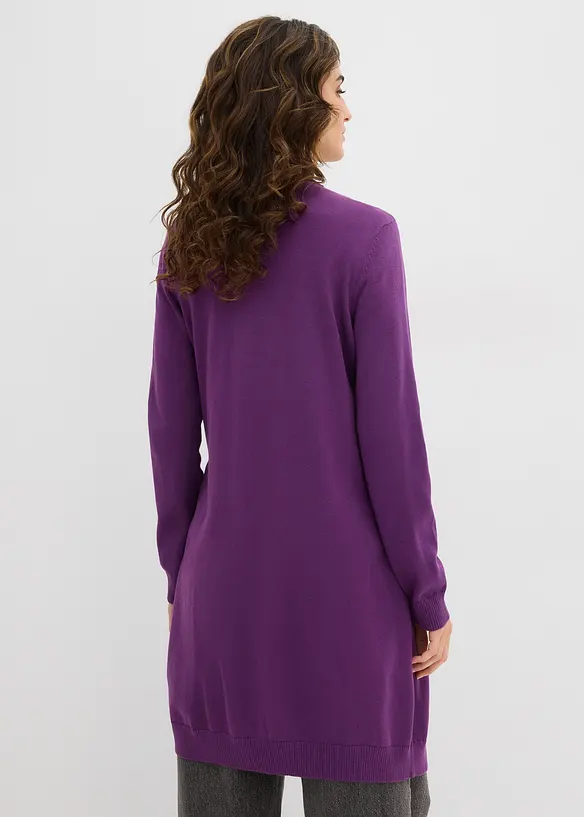 Longstrickjacke mit Rollkanten in lila von hinten (im Anschnitt) - bonprix