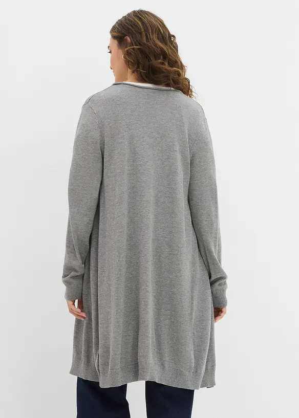 Longstrickjacke mit Rollkanten in grau von hinten (im Anschnitt) - bonprix
