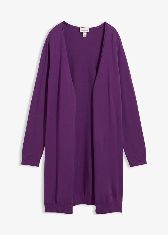 Longstrickjacke mit Rollkanten in lila von vorne - bonprix