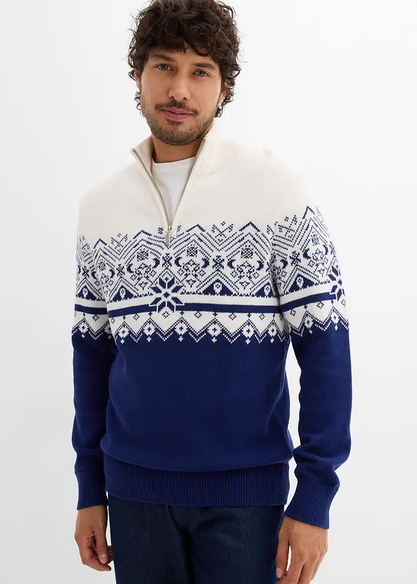 Norweger-Pullover aus reiner Baumwolle in weiß von vorne (im Anschnitt) - bonprix